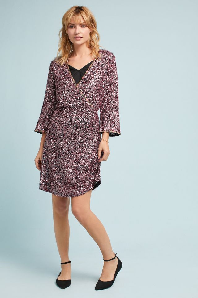 Sequined Wrap Dress | Anthropologie