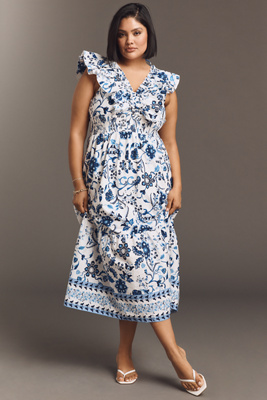 Adrianna Papell Plus Printed Ruffle Midi Dress
