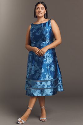 Adrianna Papell Plus Sleeveless Metallic Jacquard Midi Dress