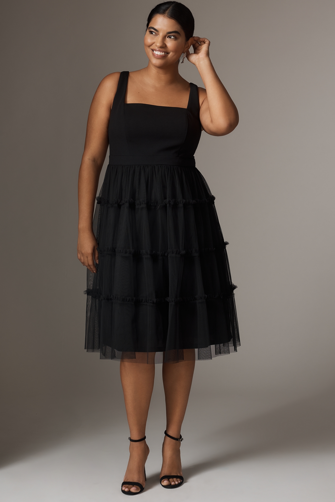 Adrianna Papell Sleeveless Tulle Midi Dress