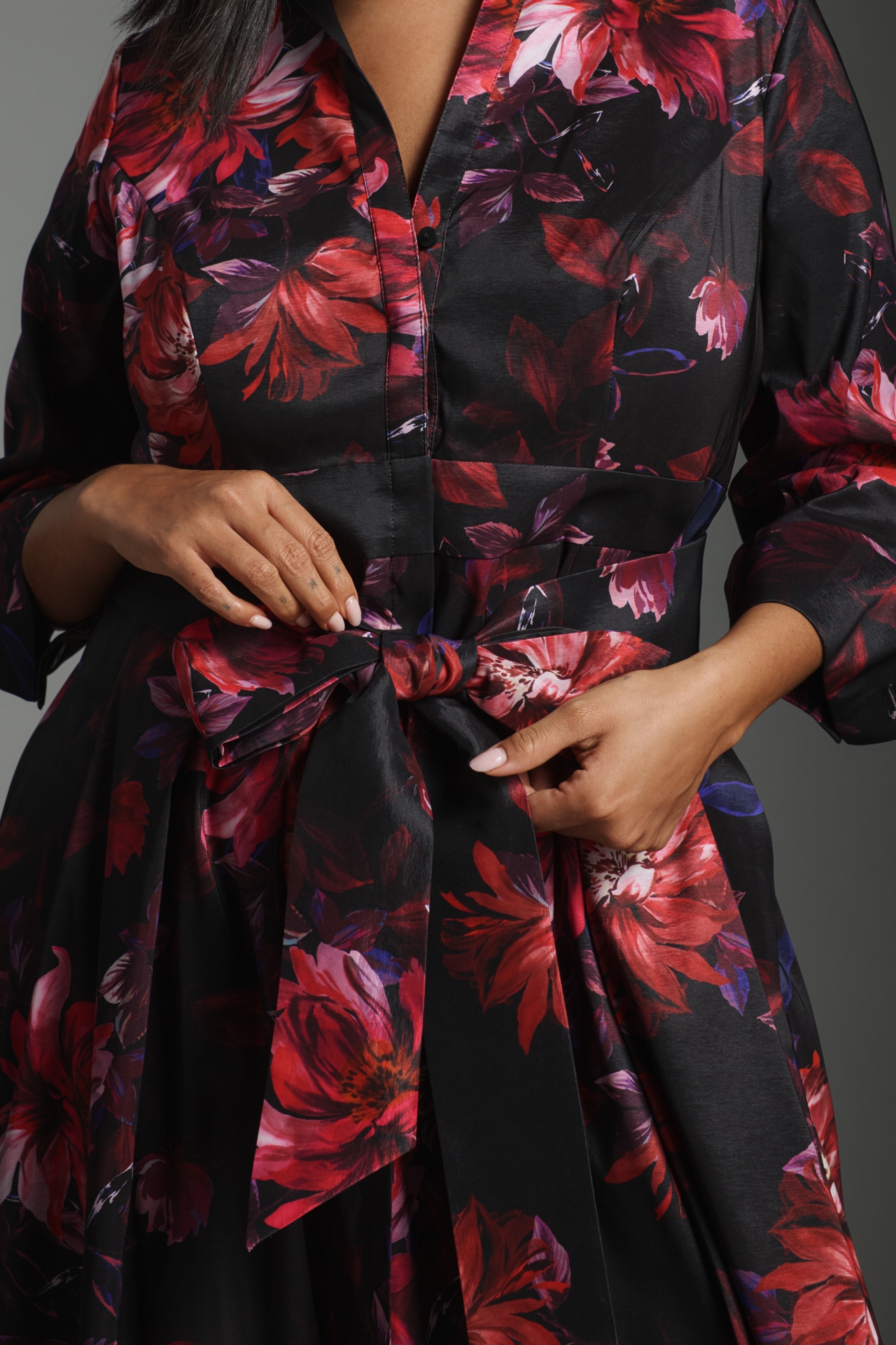 Adrianna Papell Plus Long-Sleeve Midi Shirt Dress