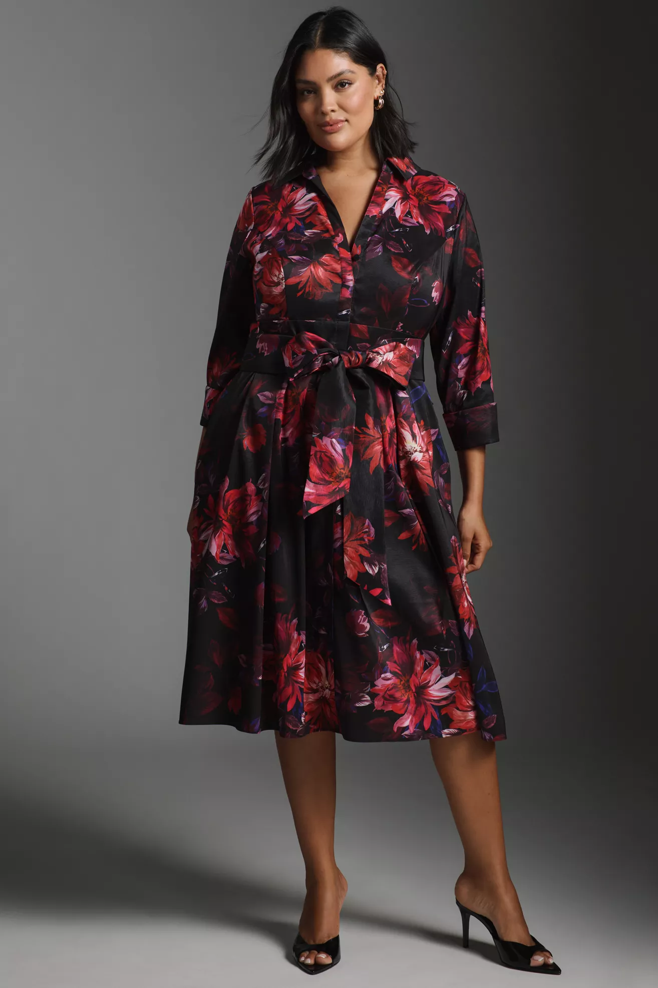 Adrianna Papell Plus Long-Sleeve Midi Shirtdress