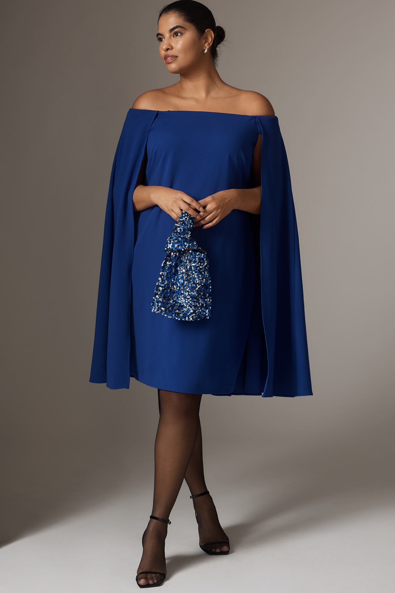 Adrianna Papell Off-Shoulder Mini Cape Dress