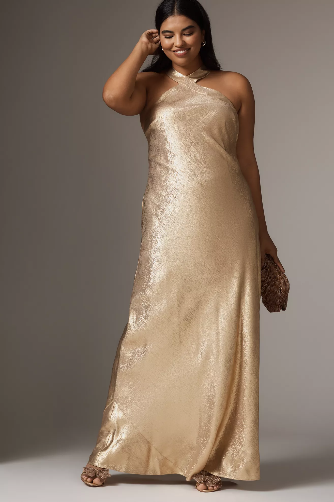 Adrianna Papell Plus Sleeveless Halter Maxi Dress