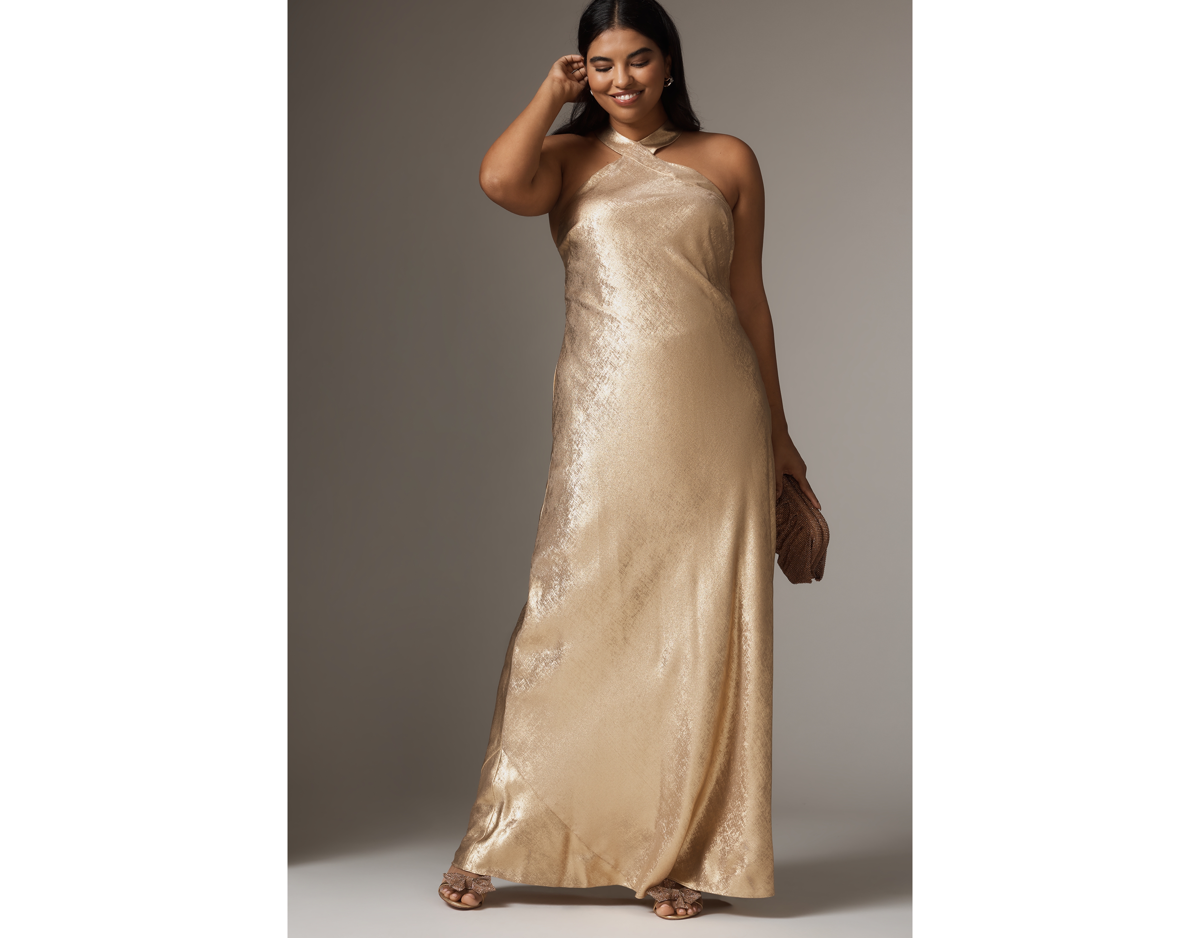 Adrianna Papell Plus Sleeveless Halter Maxi Dress
