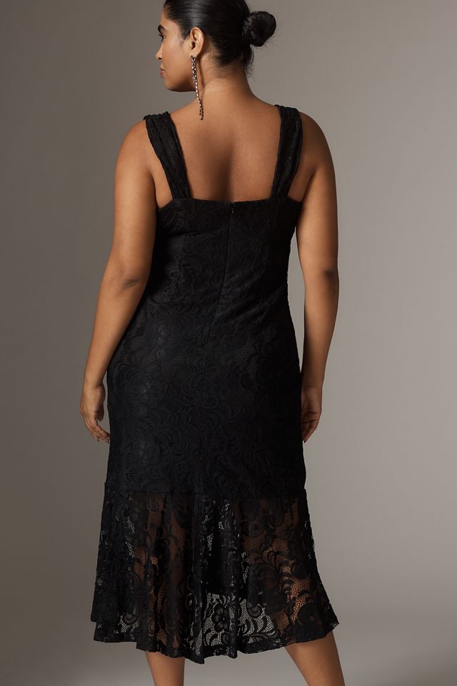 Aidan by Adrianna Papell Plus Size Lace Midi Dress - Black