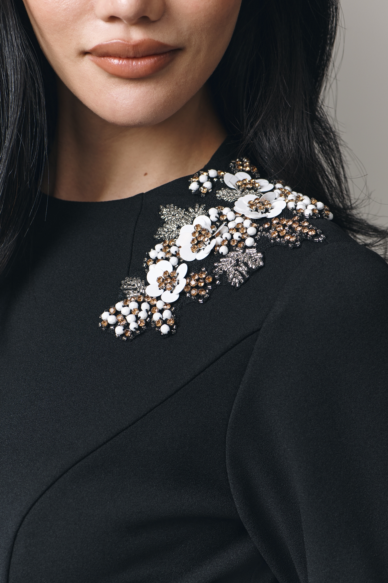 Adrianna Papell Petite 3D Floral Half-Sleeve Dress