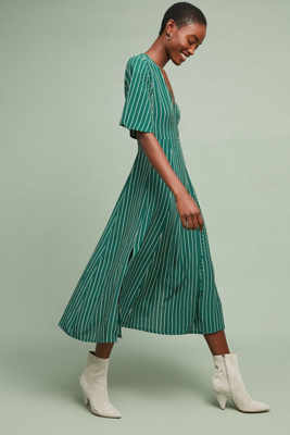 faithfull the brand green wrap dress Paseo Striped cape sleeve gown