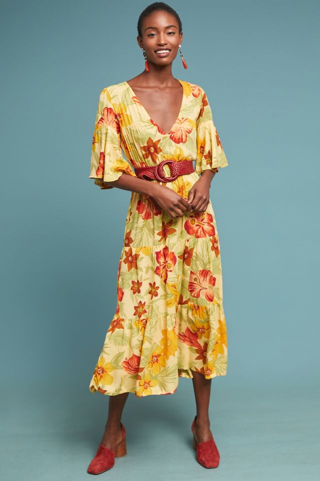 Anthropologie yellow shop floral dress