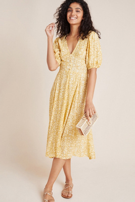 faithfull delia midi dress Faithfull the Brand Delia Petra Python Snake Natural Flared Midi Dress  Medium