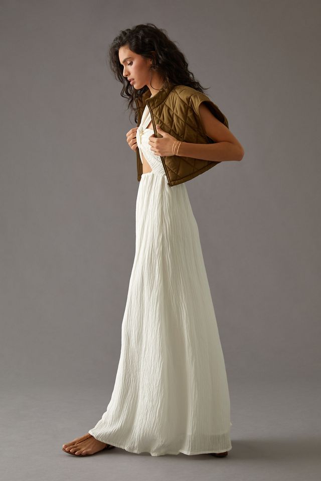 faithfull halter dress Axel Maxi Dress Accordion Stripe Cream Navy