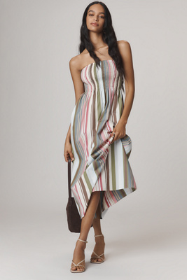 Faithfull The Brand Faithfull Strapless Smocked Midi Dress In Green
