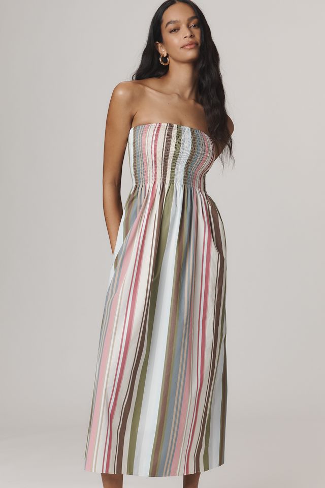 Faithfull Strapless Smocked Midi Dress #3