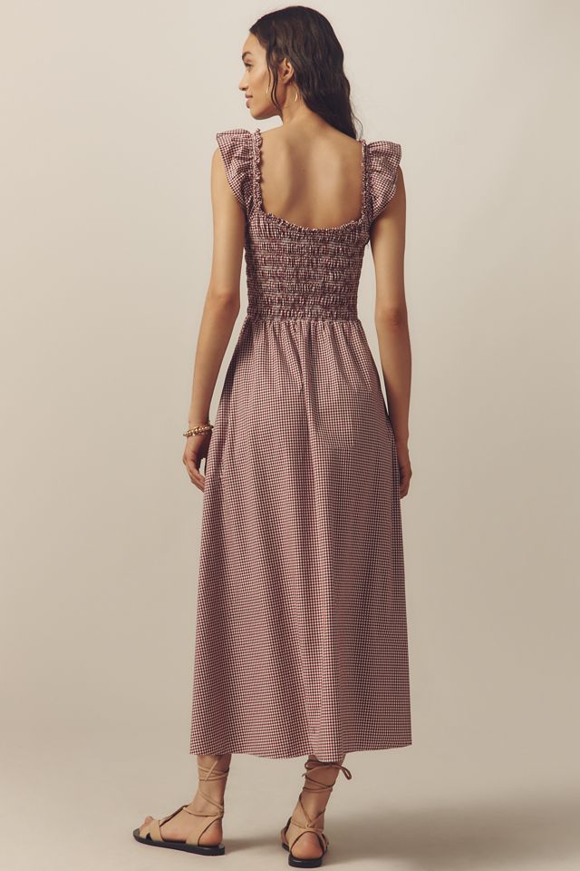 Faithfull Eudora Ruffle-Sleeve Scoop-Neck A-Line Midi Dress
