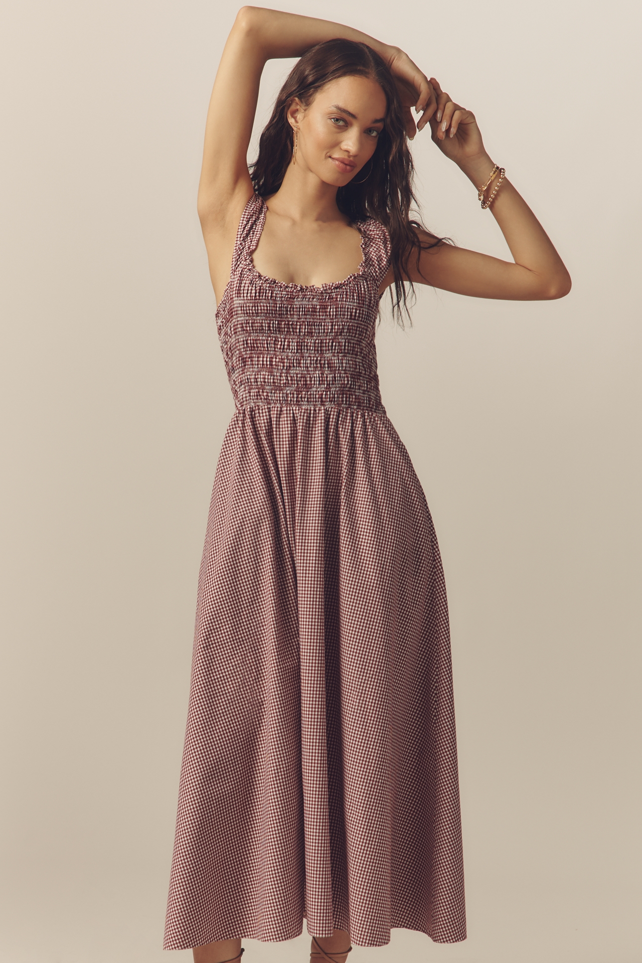 Faithfull Eudora Ruffle-Sleeve Scoop-Neck A-Line Midi Dress