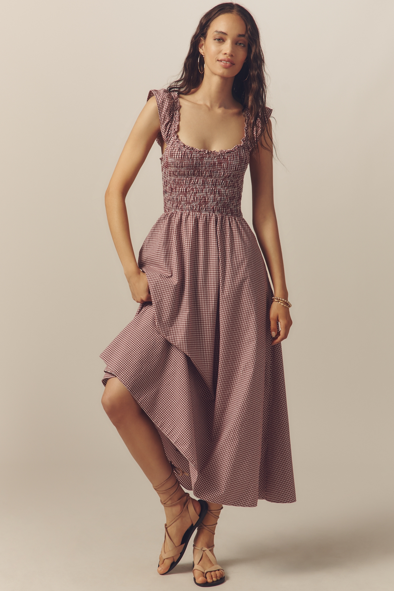 Faithfull Eudora Ruffle-Sleeve Scoop-Neck A-Line Midi Dress