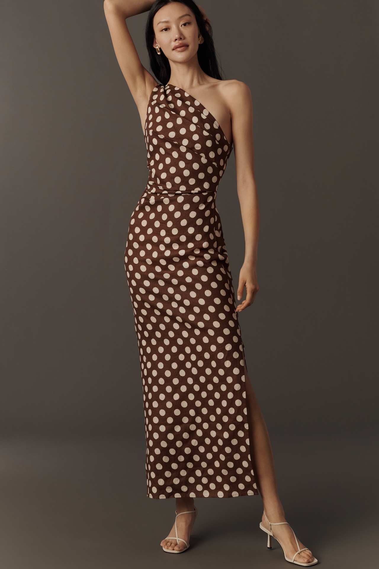Faithfull The Brand Linen Simona One-Shoulder Midi Dress