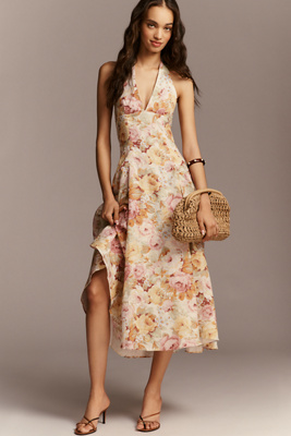 Faithfull The Brand Linen Murano V-Neck Midi Dress | Anthropologie