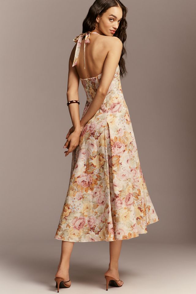 Faithfull The Brand Linen Murano V-Neck Midi Dress | Anthropologie
