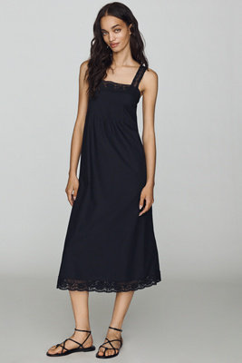 Faithfull Cristina 100% Cotton Midi Dress In Black