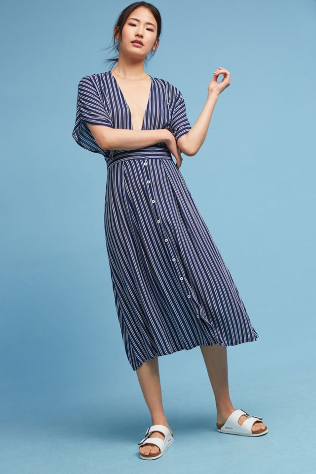 Deep-V Striped Dress