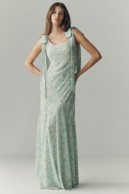 petite maxi formal dresses Jones New York Petite Multi-Tier Yoryu Printed Scoop Neck Maxi Dress - Pacific Navy main image 0