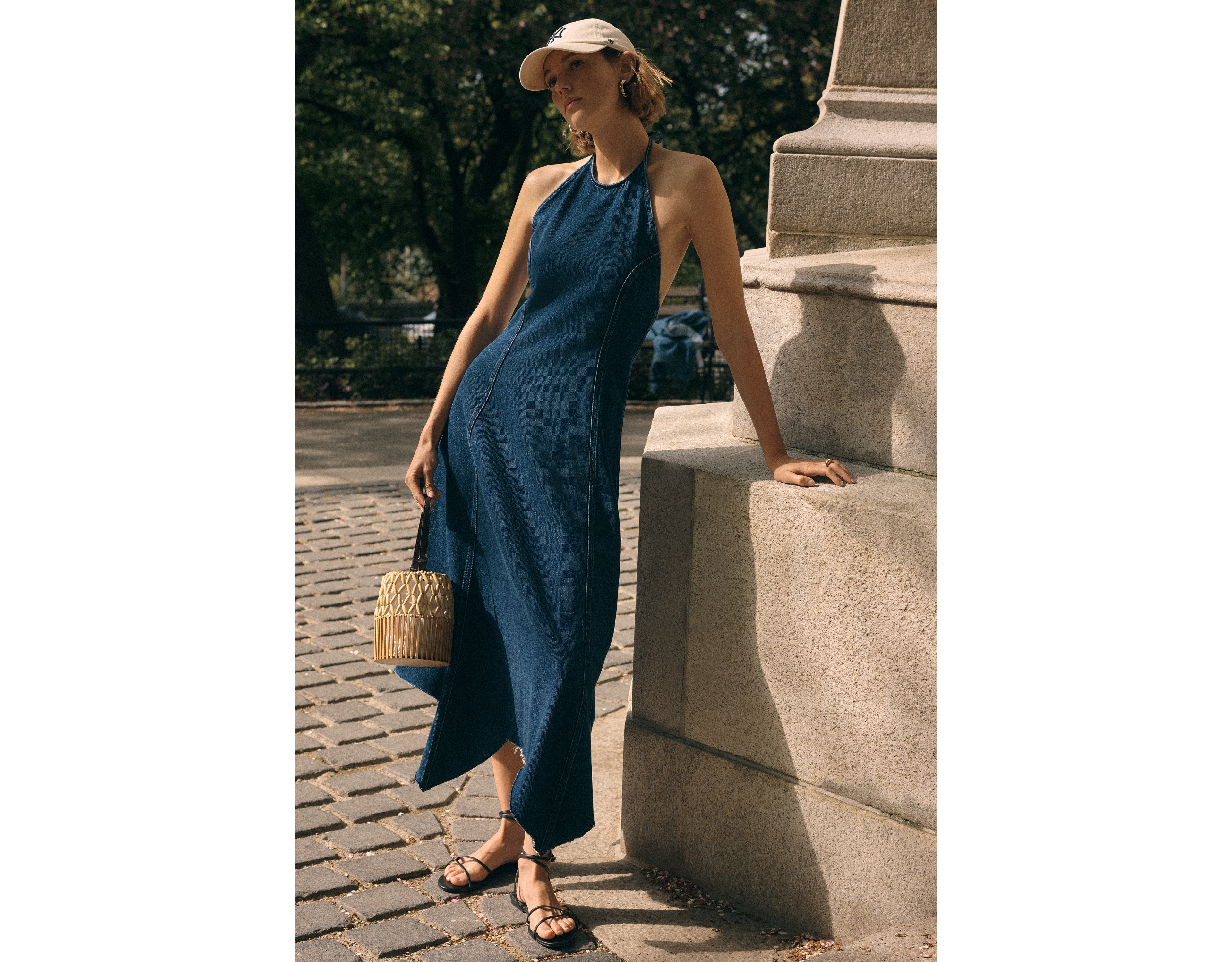 Pilcro Denim Halter Hanky Hem Midi Dress