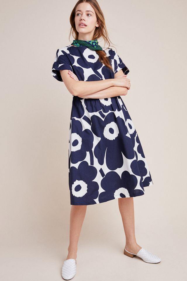 navy blue dress for baby girl Vintage 1960s Marimekko A-line Dress: Finland Brown Pink Circle Print, Size  M