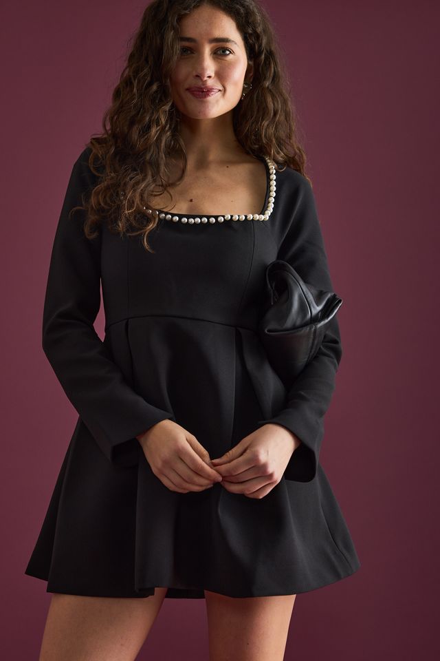 Odd Muse Vestido Mini de Manga Larga con Adorno de Perlas #2