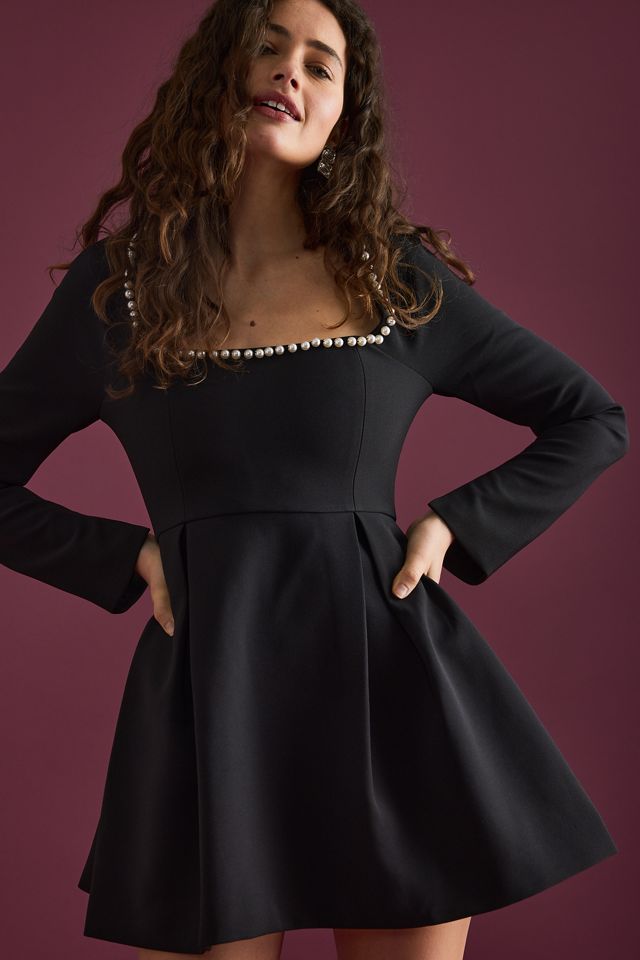 Odd Muse Vestido Mini de Manga Larga con Adorno de Perlas #3