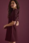 black crew neck mini dress Zapaka Women Black Party Dress Bodycon Round Neck Short Work Dress With Puff sleeve, Black / S