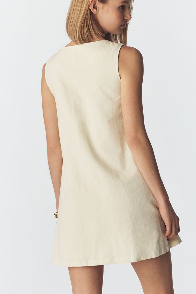 a.ren Cotton Linen Button-Front Shift Dress
