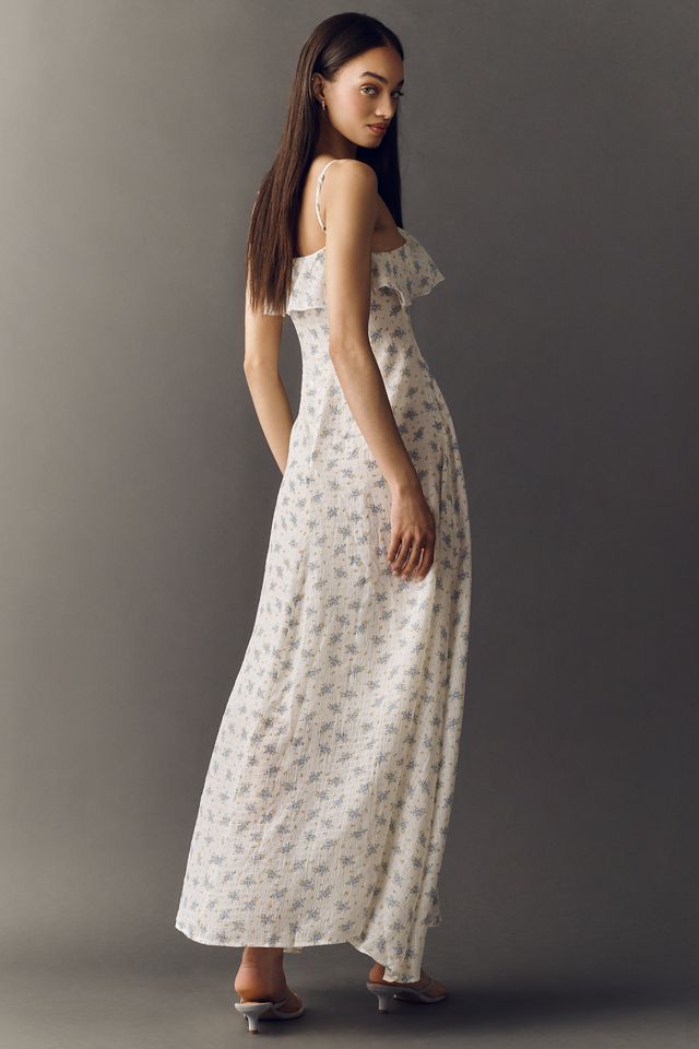 Ruffle Scoop-Neck Maxi Dress by CUBIC in Blue, Size: Large at Anthropologie