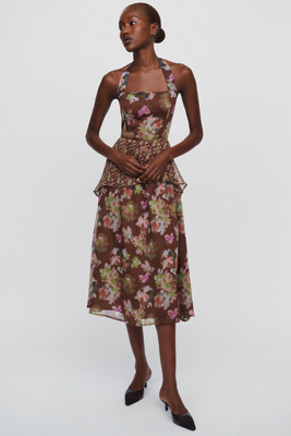 Elevator Disco Scarlet 100% Cotton Midi Dress | Anthropologie
