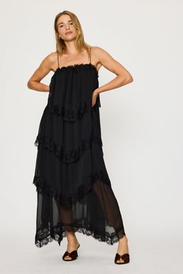 Robe longue superposée à volants en dentelle By Anthropologie