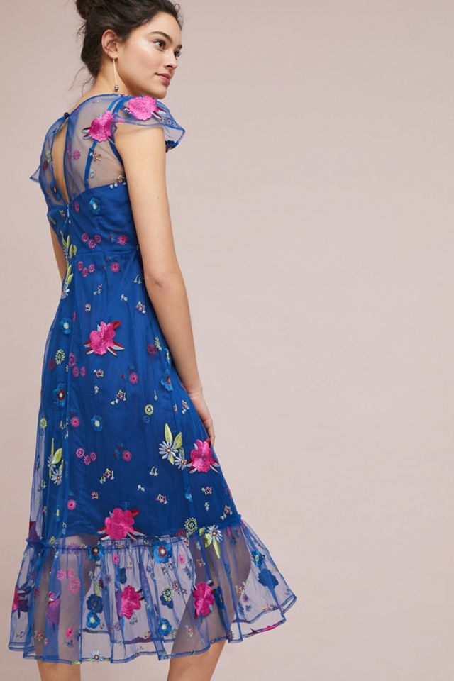 green emerald velvet dress Anthropologie Floreat Ottawa Floral Embroidered LS Dress Size Small main image 0