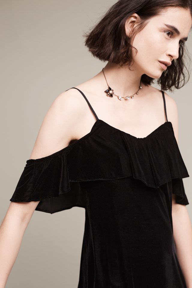 Open-Shoulder Velvet Midi Dress #1