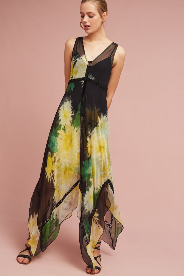 Anthropology Plenty by 2024 Tracy Reese yellow green silk maxi dress key hole halter