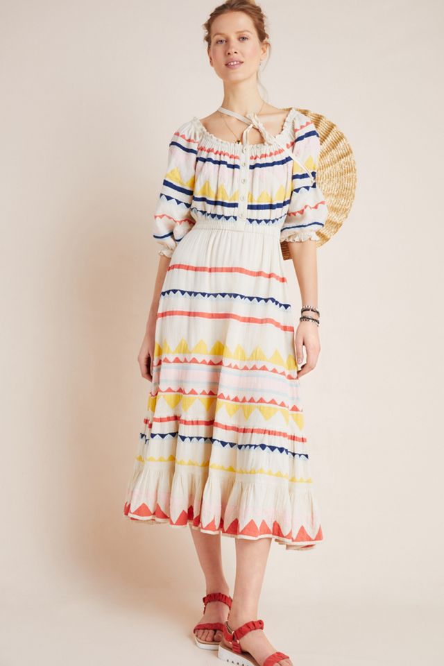 Saria Smocked Rainbow Midi Dress