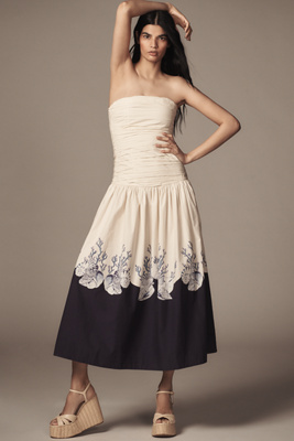 CAROLINA K MALLA STRAPLESS DROP-WAIST MIDI DRESS 