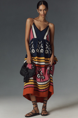 CAROLINA K ANTONELLA SLEEVELESS V-NECK MIDI DRESS 