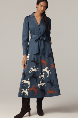 Carolina K Caroline K Anais Long Sleeve V-neck Dress In Blue