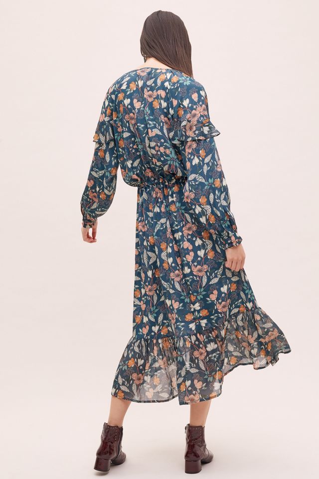 sachin and babi light blue dress Autumn/Winter Women's Floral Print Outdoor * Long Sleeve * Print Camping  Wear Long Dress Vintage Autumn Dress