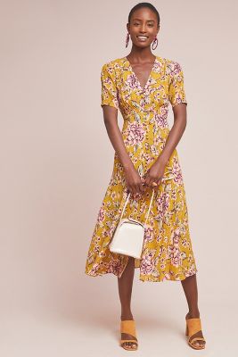 anthropologie yellow floral dress