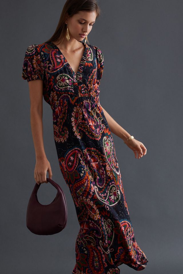 Katriel Maxi Dress in Red Paisley Cotton Blend