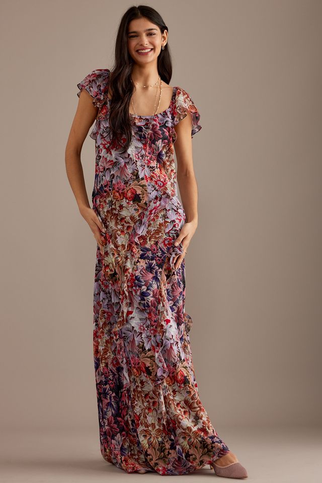 TAHARI flutter sleeve ruffle maxi dress Size 6 / EUC