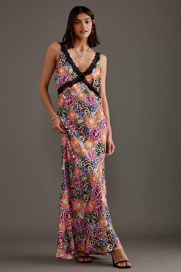 Kachel Sleeveless V-neck Printed Maxi Slip Dress In Multi