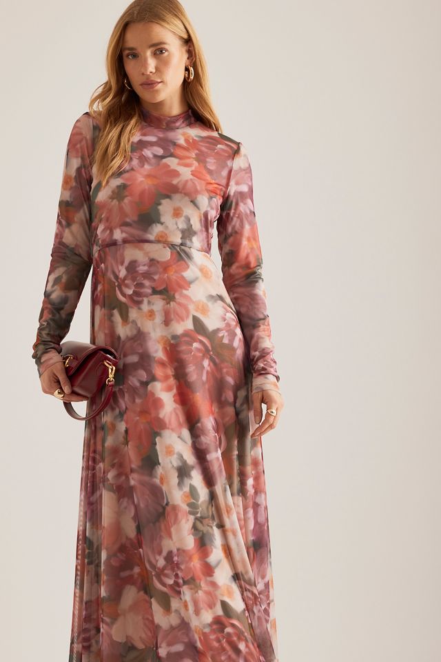 Vestito Lungo Kachel in Maglia Floreale con Collo Alto #3