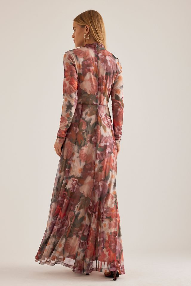 Vestito Lungo Kachel in Maglia Floreale con Collo Alto #1
