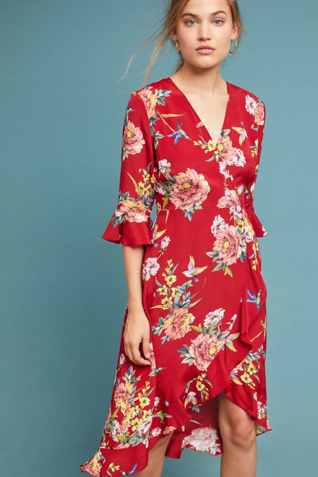 Kachel Ruffle-Printed Wrap Midi Dress #1